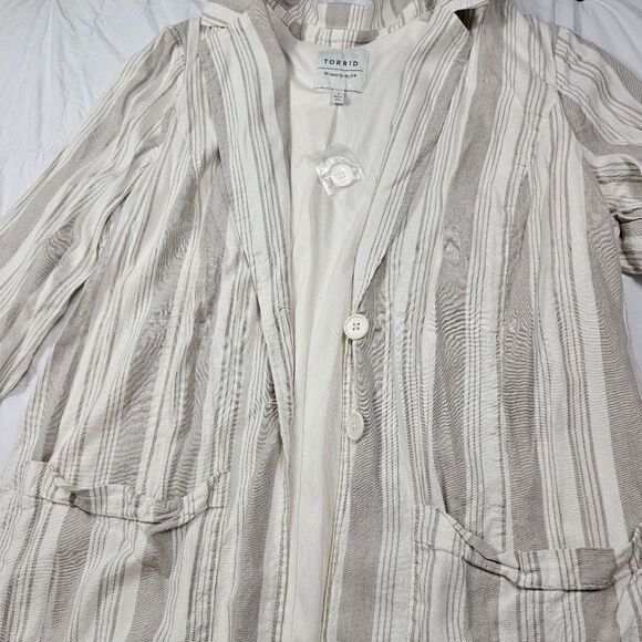 Torrid‎ Stripped Lightweight Linen Blend Long Sleeve Blazer Women's Size 1 - Picture 6 of 13